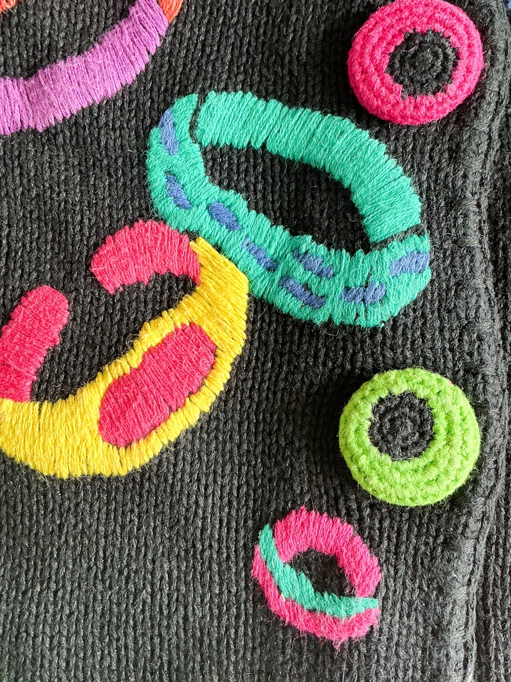 Vintage Michael Simon Embroidered Rings Black Cardigan Sweater Women One Size/Lg - Picture 4 of 12